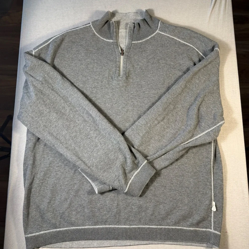 Tommy Bahama Mens Gray Quarter Zip Pullover Sweater reversible  Stitch XL